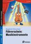 „Führerschein: Musikinstrumente“, Illustration: Fröhliche Gitarre mit Instrumenten auf Bühne., 1 Buch und 1 Diverse