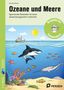 "Ozeane und Meere" steht oben. Ein Wal, Hai und Fische schwimmen im Meer, eine Sonne scheint, ein Boot fährt oben., 1 Buch und 1 Diverse