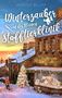 Text: "Winterzauber in der kleinen Stofftierklinik". Winterliche Szene mit einem verschneiten Dorf und Spielzeugtieren., Buch