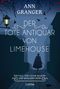 "Der Tote Antiquar von Limehouse" von Ann Granger. Schattenhafte Figur in einer düsteren Gasse, Ratten und Krähen., Buch