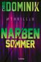Text: 'CHRIS DOMINIK', '#THRILLER', 'NARBEN SOMMER', 'Lübbe'. Vordergrund: Bunte, diagonale Farbstreifen, modern gestaltet., Buch