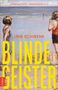 Text: "JEDER SATZ SITZT." - "MELANIE MÜHL, F.A.Z.", "LINA SCHWENK", "BLINDE GEISTER", "ROMAN". Gemälde: Kinder am Strand., Buch