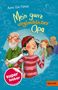 Text: "Anna Lisa Kiesel", "Mein ganz unglaublicher Opa", "super lesbar", "Gulliver". Illustration: Kind, Opa mit Huhn, Leute im Hintergrund., Buch