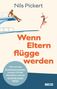 Titel: "Wenn Eltern flügge werden". Oben links ein Mann auf dem Sprungbrett, rechts eine springende Frau., Buch