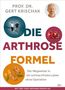 "Die Arthrose-Formel" von Prof. Dr. Gert Krischak. Bilder von Granatapfel, Ingwer, Paar beim Laufen, Porträt von Prof. Krischak.