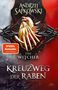 „Andrzej Sapkowski, The Witcher, Kreuzweg der Raben, Roman.“ Goldener Adler auf rotem und grauem Hintergrund., Buch