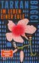 „TARKAN IM LEBEN EINER EULE“, blaue Tropfen formen Hintergrund, große pinke Blume, Eule auf einem Zweig., Buch