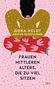 Titel: "Frauen mittleren Alters, die zu viel sitzen." Illustration einer Frau in bunter Kleidung., Buch