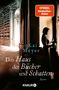 "SPIEGEL Bestseller-Autor. Kai Meyer. Das Haus der Bücher und Schatten. Roman. KNAUR. Frau steht vor Bücherregal in großem Raum.", Buch