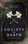 "Regina Meißner. Roman. SOCIETY OF DEATH. Von Liebe befreit. Knaur." Zwei weiße Lilien kreuzen sich auf dunklem Hintergrund., Buch