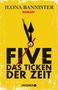 „Ilona Bannister - Five: Das Ticken der Zeit“, rote Uhrzeiger auf gelbem Hintergrund, Droemer-Verlag., Buch
