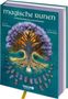 „Magische Runen“ steht oben, darunter ein Baum mit Runen im Boden und zwei Raben., Buch