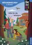 „Bücherhelden 2. Klasse“, „Hilfe für die Wildtiere“, drei Mädchen im Wald mit Tieren und einem Baumhaus im Hintergrund., Buch
