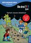 „Bücherhelden 2. Klasse, Die drei ??? Kids, Tierisch clevere Detektive! Zwei Fälle in einem Band.“ Illustrativ: Drei Kinder, die einer Spur folgen, ein Monster im Hintergrund., Buch