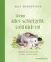 Titel: „Wenn alles schiefgeht, stell dich tot“. Illustration eines liegenden Opossums mit Blumen. Autor: Ally Burguieres., Buch