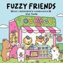 "Fuzzy Friends: Das liebenswerte Ausmalbuch" von Vivi Tinta. Eine bunte Illustration mit Tieren in einem Verkaufsstand., Buch