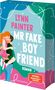 Text: "Lynn Painter, Mr Fake Boyfriend, Roman, SPIEGEL Bestseller-Autorin." Illustration: Ein Paar umarmt sich liebevoll., Buch