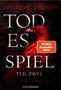 „TODES SPIEL TEIL ZWEI“; roter Vogel, „SPIEGEL Bestseller-Autor“ Schild, düsterer Hintergrund., Buch