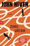 JOHN NIVEN, "Zwei Väter", Roman. Logo: Rot, btb. Orange Hintergrund, weiße Linien, zwei schwarze Silhouetten., Buch
