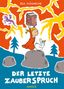 "Der letzte Zauberspruch" oben "Ole Könnecke", unten "Hanser". Kind hebt ein Buch; daneben eine Ente, Hintergrund lebhaft., Buch