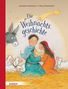 "Die Weihnachtsgeschichte". Illustration einer Familie mit Baby, Schafen und Esel. Weihnachtliches Thema mit Stern., Buch