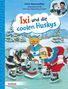 „Ixi und die coolen Huskys“. Illustration: Tiere spielen Eishockey im Schnee, oben Text über Felix Neureuther., Buch