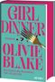 "GIRL DINNER, OLIVIE BLAKE" in Pink, mit einer Gabel und roten Spritzern auf türkisem Hintergrund., Buch