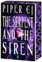 Text: "Piper CJ. The Serpent and the Siren. No Other Gods. Roman." Illustration von Frau mit Schuppen und einem Skelettmotiv., Buch