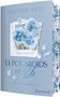 Buchtitel: "13 Polaroids of Us". Blaue Blumenmotive mit Polaroid-Rahmen auf hellblauem Hintergrund., Buch
