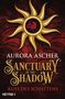 Aurora Ascher, Sanctuary of the Shadow, Kuss des Schattens; goldenes Sonnensymbol vor rotem, ornamentalen Hintergrund.
