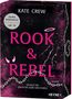 "KATE CREW; Rook & Rebel; Er jagt sie. Doch sie liebt den Thrill. Dark Romance, Leseempfehlung ab 18. Kette und pinke Akzente."