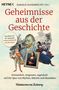 „Geheimnisse aus der Geschichte“ ist groß zu lesen. Illustration mit historischen Figuren und der Mona Lisa darunter., Buch
