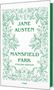 "JANE AUSTEN MANSFIELD PARK ENGLISH EDITION Insel" in grüner Schrift auf einem floralen Cover., Buch