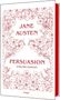 „JANE AUSTEN - PERSUASION - ENGLISH EDITION“ in roten Buchstaben mit floralen Mustern umrahmt., Buch