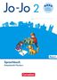 „Jo-Jo 2“, „mit FRESCH-Strategien“, „Sprachbuch“, „Arbeitsheft Fördern“, „Bayern“. Kinder spielen, Hund dabei.