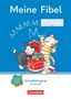 "Meine Fibel," Namefeld, "MMMM," "Schreiblehrgang Grundschrift," "Cornelsen." Zwei fröhliche Katzen packen Schultasche., Buch
