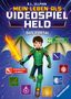 "MEIN LEBEN ALS VIDEOSPIELHELD: DAS PORTAL." Ein Junge in grüner Rüstung mit Flammenschwert und Drachenflügeln schwebt.