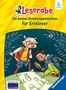 "Leserabe. Die besten Detektivgeschichten für Erstleser. 2. Klasse" mit zwei Kindern, die Spuren untersuchen., Buch