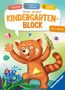 "Mein dicker Kindergartenblock", "ab 3 Jahren", "Schneiden", "Farben und Formen", "Logik". Illustration: ein rotes Tier mit Buntstift., Buch