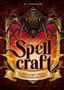 "Spellcraft: Die Kunst der goldenen Blitze" und "R.L. Ferguson". Eine große Spinne auf rotem Hintergrund mit goldenen Mustern., Buch