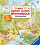 Text: "Mein Sachen suchen Wimmelbuch Dinosaurier. Mit vielen Klappen." Illustration: Bunte Dinosaurier in einer lebhaften Landschaft., Buch
