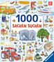 Text: "1000 Sachen suchen". Illustration mit bunten Tieren, Fahrzeugen und Personen. Oben rechts "3+ Jahre"., Buch