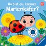 "Wo bist du, kleiner Marienkäfer?" Ein fröhlicher Marienkäfer auf einer gelben Blume, umgeben von bunten Blumen., Buch
