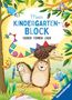 „Mein Kindergarten-Block: Farben, Formen, Logik“ in bunter Waldszene mit glücklichen Igeln und Insekten., Buch