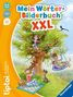 Text: "Mein Wörter-Bilderbuch XXL" und "tiptoi ab 3-4 Jahre". Kinder spielen auf einem Baum; fröhliche, bunte Illustration., Buch