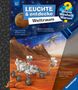Titel: "LEUCHTE & entdecke Weltraum". Illustration eines Rovers und einer Drohne auf dem Mars., Buch