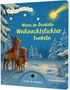Titel: "Wenn im Dunkeln Weihnachtslichter funkeln". Illustration mit zwei Rehen und einem Hasen im verschneiten Wald, Sternschnuppe., Buch