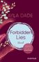 Text: "Ayla Dade, Forbidden Lies, Novel, English Edition by everlove, everlove." Lila Hintergrund mit zarten Blättern., Buch