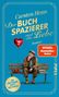 Text: "Carsten Henn, Der Buchspazierer und die Liebe, Roman, SPIEGEL Bestseller-Autor, PIPER." 

Ein älterer Mann sitzt auf einer Bank mit einem Herzballon und Rosen., Buch
