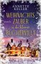 Ein winterlich dekoriertes Haus mit Lichtern, umgeben von Schnee. Der Titel lautet "Weihnachtszauber in der kleinen Büchervilla"., Buch